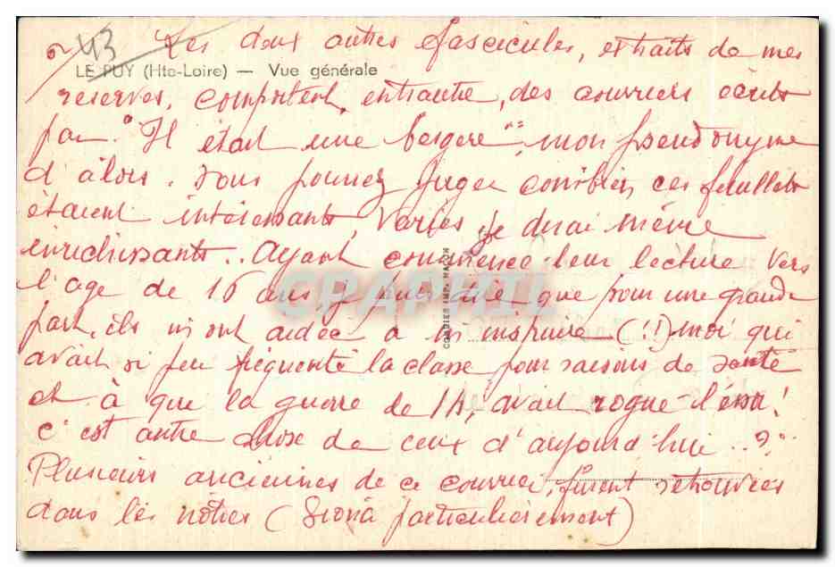 Le Puy (Haute-Loire) — Vue générale — éditeur inconnu, n° de série non visible — Rückseite