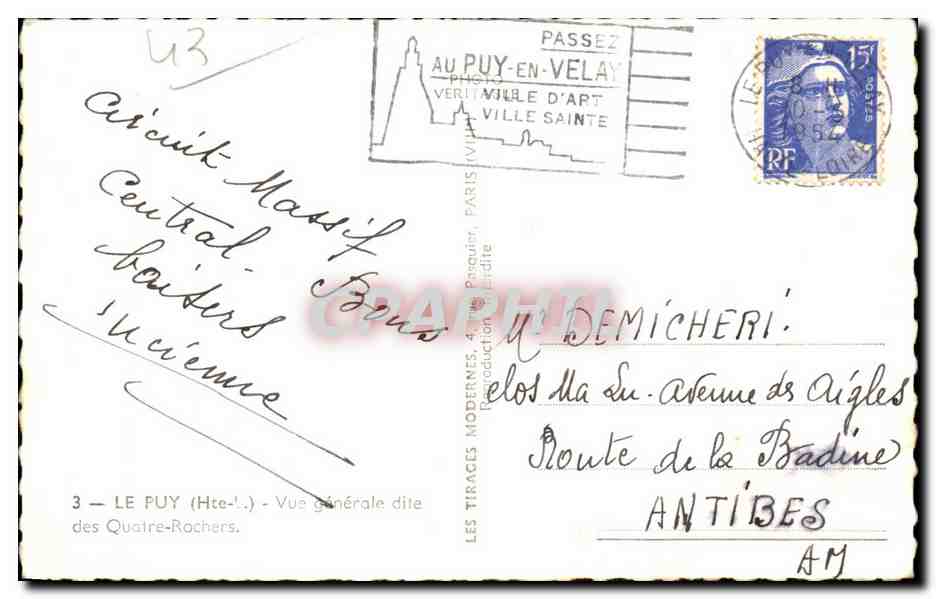 CPA Le Puy Vue generale dite des Quatre Rochers — Verso