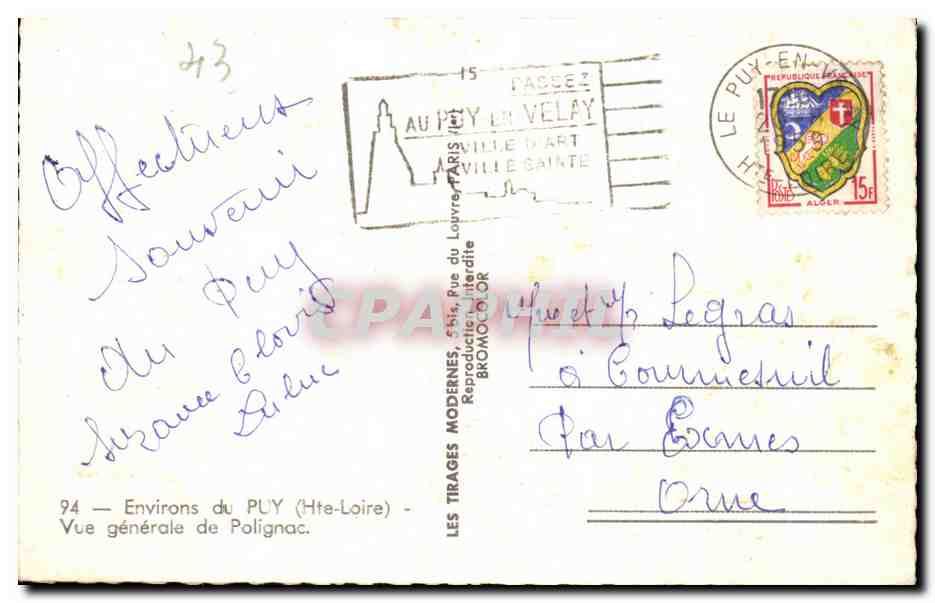 Puy-en-Velay — Vue générale de Polignac — Les Tirages Modernes — Rückseite