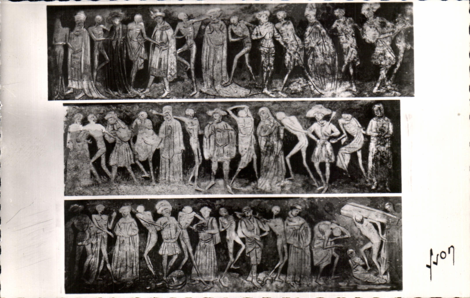 La Chaise-Dieu (Hte-Loire) — L'église. Peinture murale du XVᵉ s. "La danse macabre" — Editions d'Art Martel, Paris