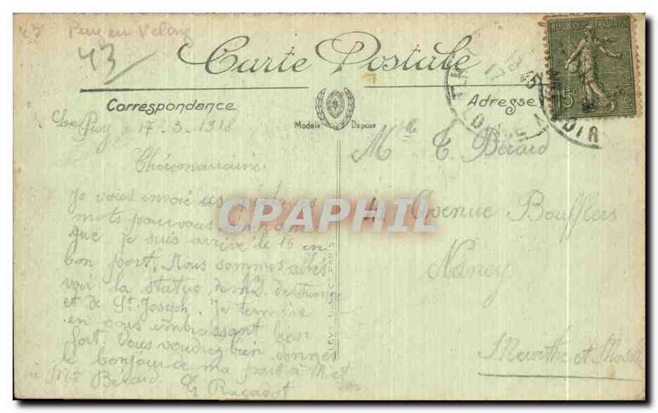 CPA Le Puy Vue generale prise du Rocher d Espaly — Rückseite