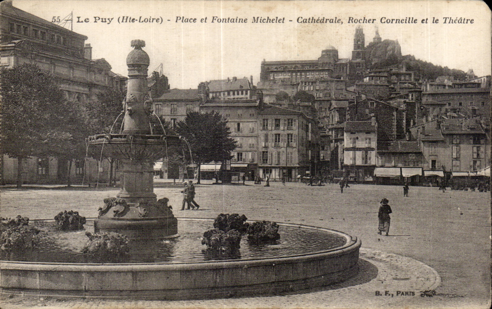 CPA Le Puy Place et Fontaine Michelet Cathedrale Rocher Corneille et le Theatre
