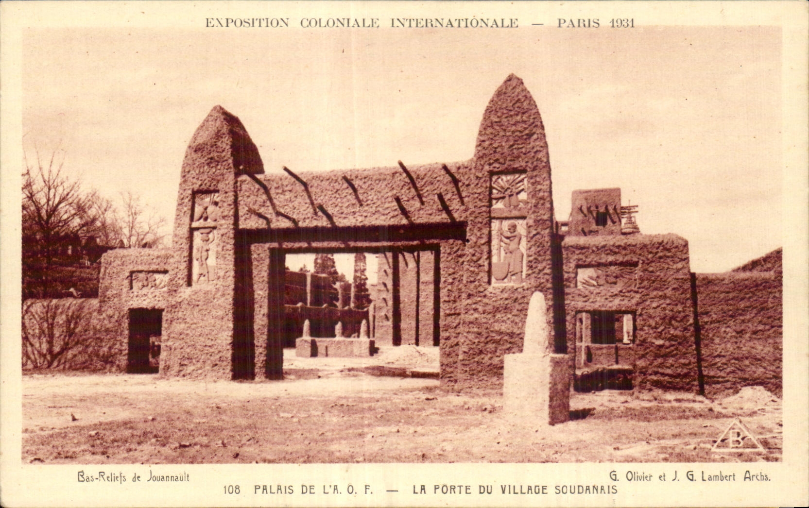Porta del villaggio sudanese — Palazzo dell'A.O.F. — Esposizione coloniale internazionale Parigi 1931 — G. Olivier e J. G. Lambert Archs.