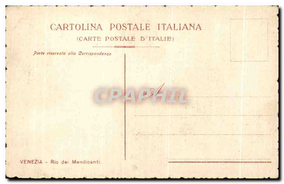 CPA Italie Italia Venezia Rio del Mendicanti — Rückseite