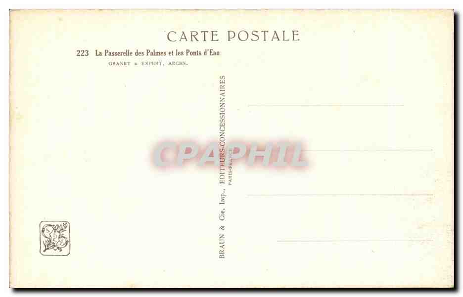 La Passerelle des Palmes et les Ponts d'Eau — Granel & Expert, Archs. — n° 223 — Rückseite