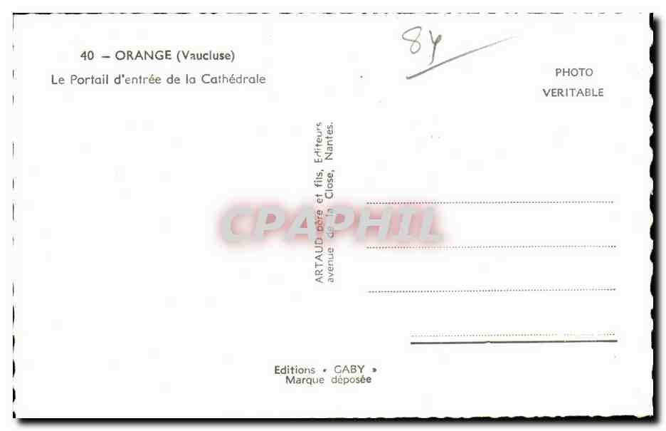 CPSM Orange Le portail d entree de la cathedrale — Rückseite