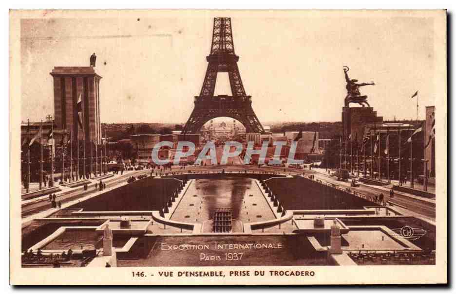 Internationale Expo van Parijs 1937 — Algemene uitzicht genomen vanaf het Trocadéro — Antieke ansichtkaart nr. 146