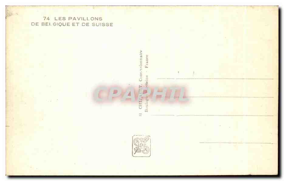 Pavillons de Belgique et de Suisse — Exposition Internationale Paris 1937 — Éditeur Chevaux — Verso