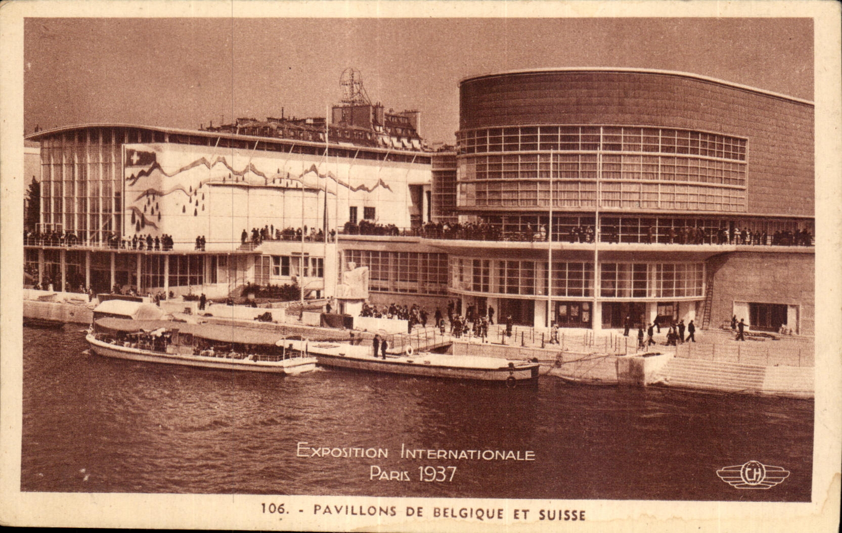 CPA Exposition Internationale Paris 1937 pavillons de belgique et suisse
