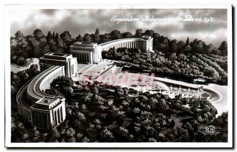 Exposition Internationale Paris 1937 — Vue aérienne du Palais de l'Électricité — Éditeur Graphiti