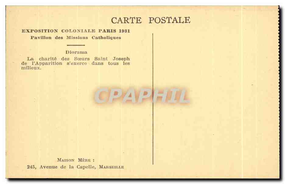 Sœur Saint Joseph — Apparition de la charité dans tous les milieux — Diorama, Exposition Coloniale Paris 1931 — Reverso