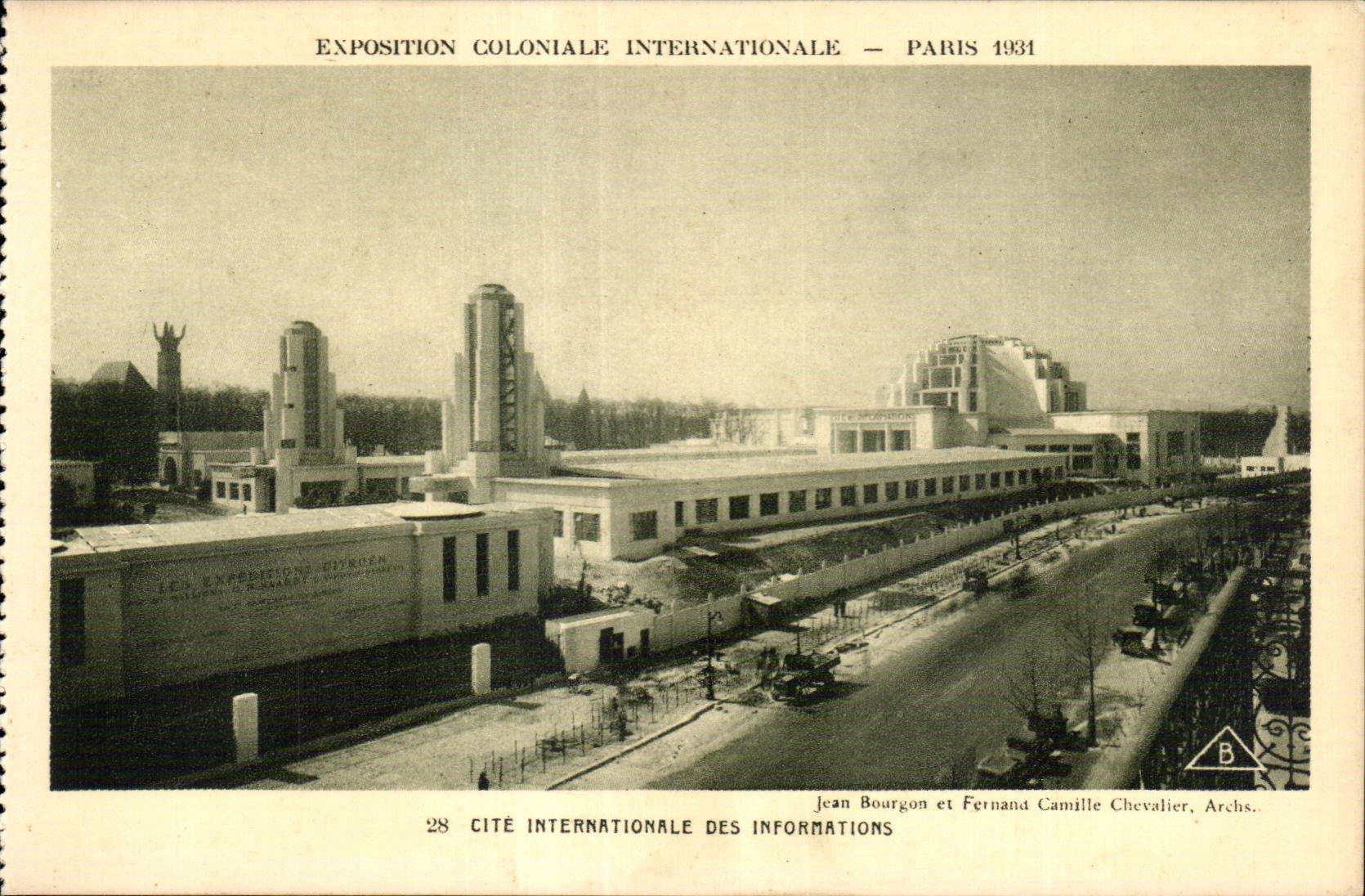 Exposition Coloniale Internationale — Paris 1931 — Cité Internationale des Informations — Jean Bourgon et Fernand Camille Chevalier, Archs.