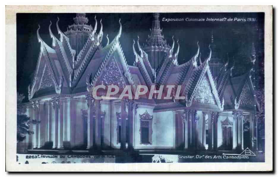Havillonn del Camboya, vista de noche — Exposición Colonial Internacional de París 1931 — Groslier, Dir. de las Artes Camboyanas