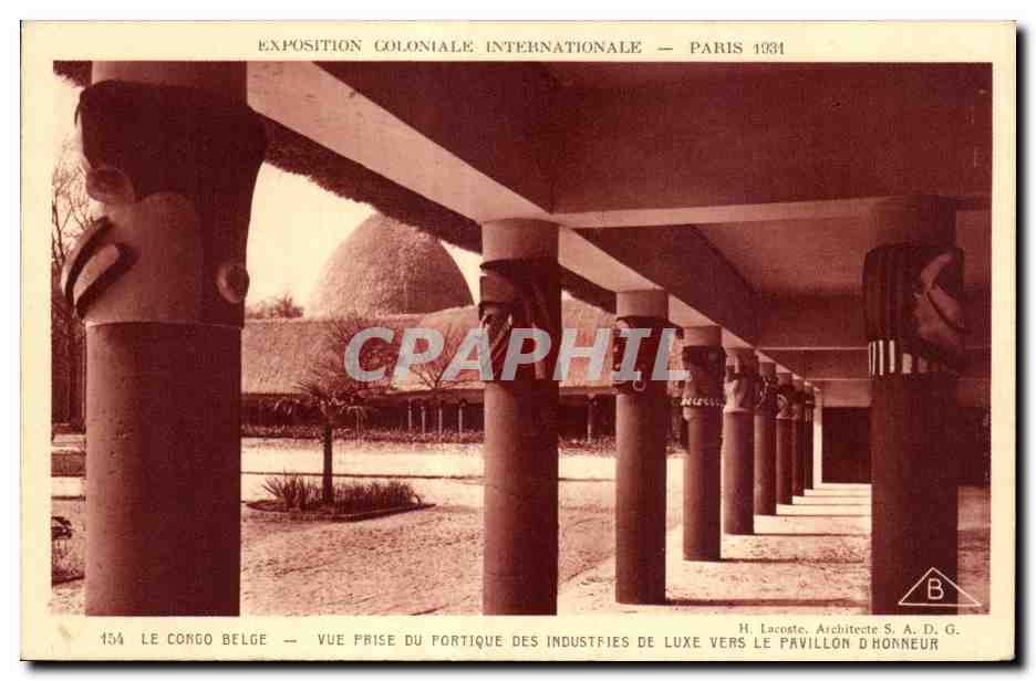 Il Congo Belga — Vista presa dal portico delle Industrie di Lusso verso il Padiglione d'Onore — Esposizione Coloniale Internazionale, Parigi 1931 — H. Lacoste, Architetto S. A. D. G.