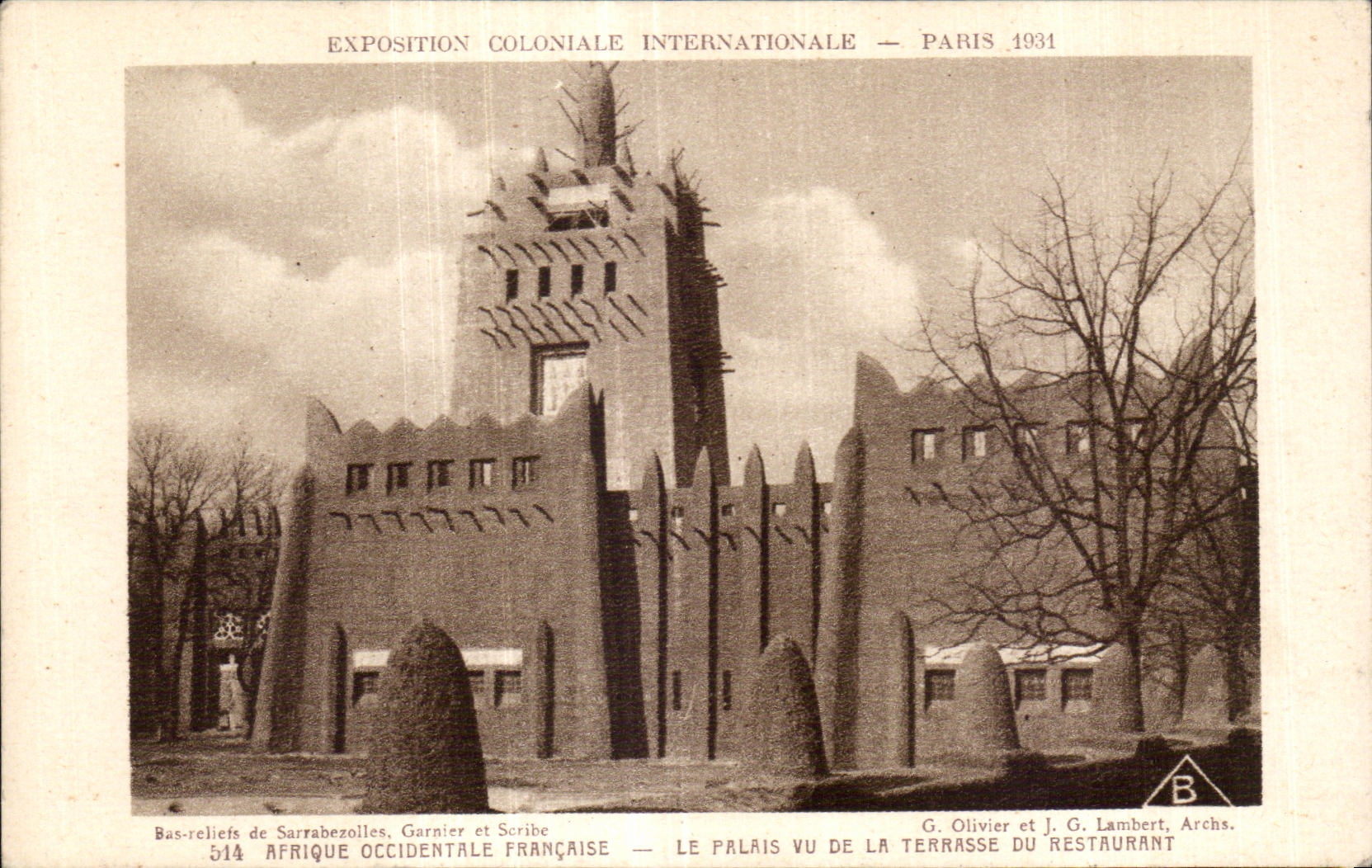 Afrique Occidentale Française — Le Palais vu de la terrasse du restaurant — Exposition Coloniale Internationale — Paris 1931 — G. Olivier et J. G. Lambert, Archs.