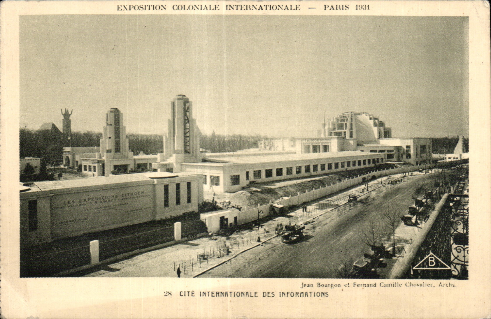 Exposition Coloniale Internationale — Paris 1931 — Cité Internationale des Informations — Jean Bourgon et Fernand Camille Chevalier, Arch.