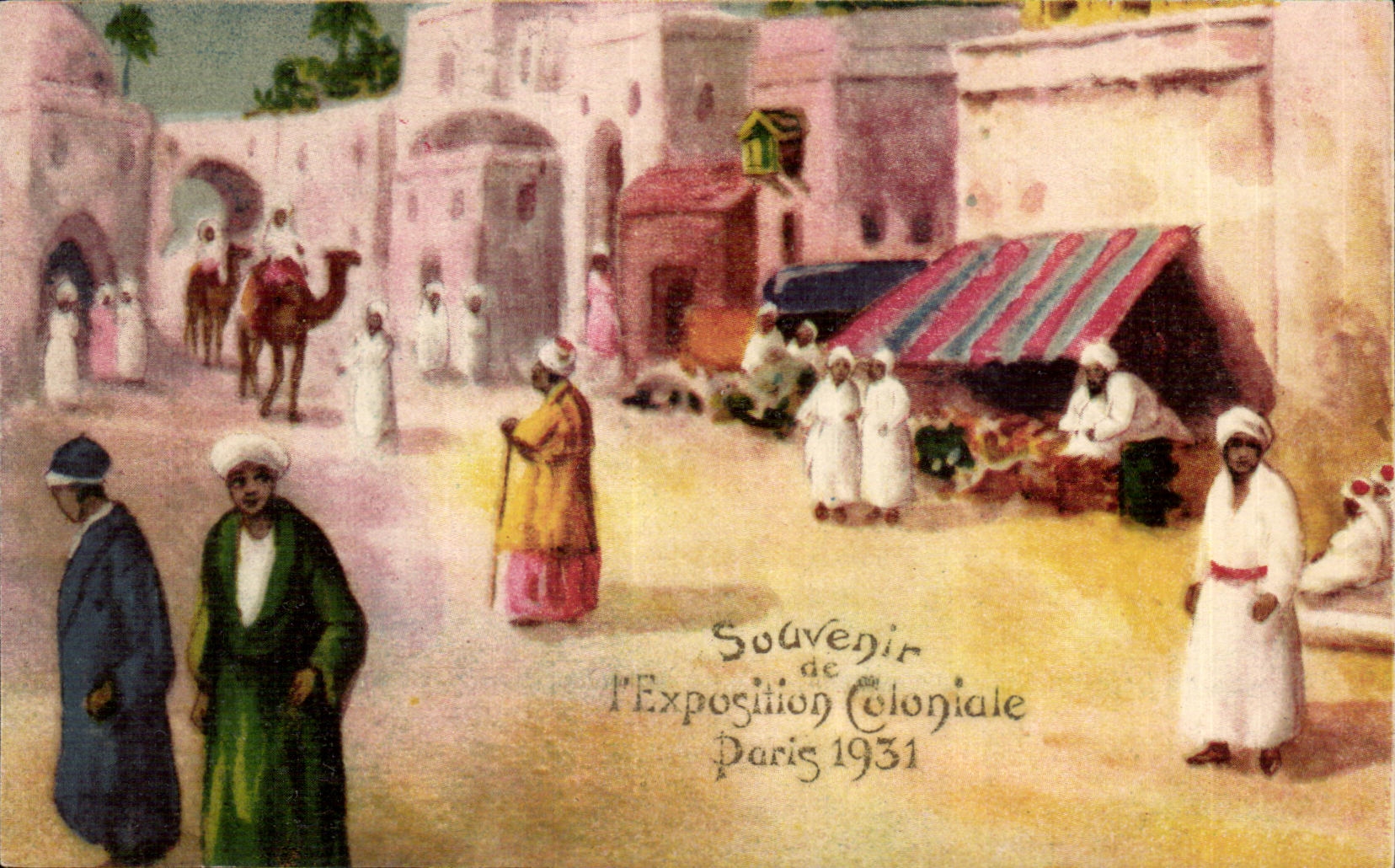 Escena de mercado oriental — Exposición Colonial de París 1931 — Recuerdo de la Exposición Colonial de París 1931