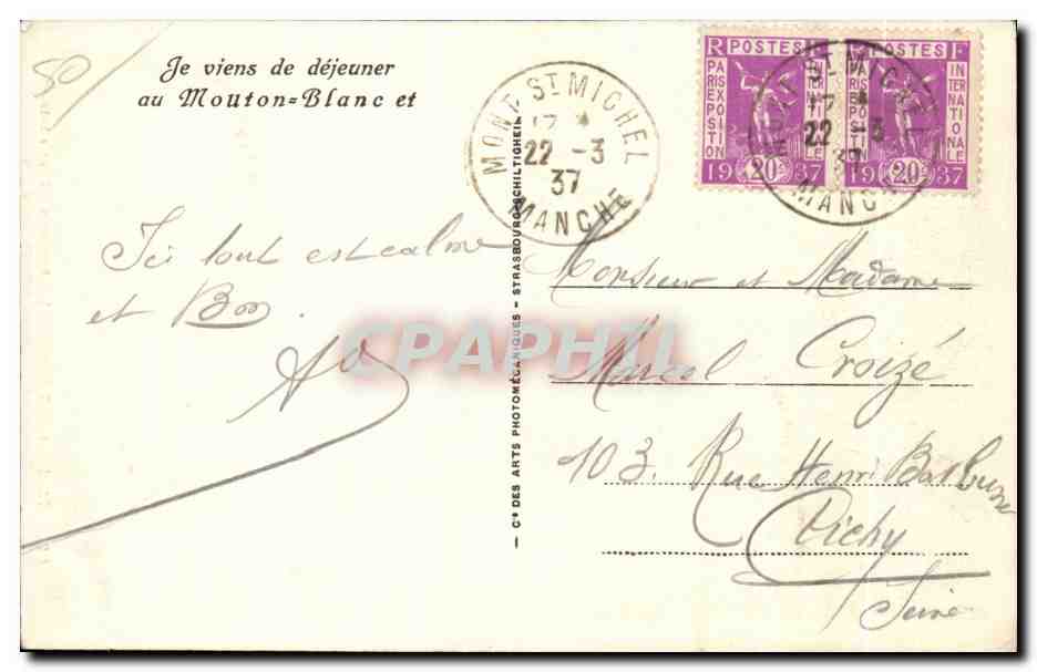 CPA Le mont st michel maison du xIv Siecle cuisine de l Hotel du mouton bianc — Verso