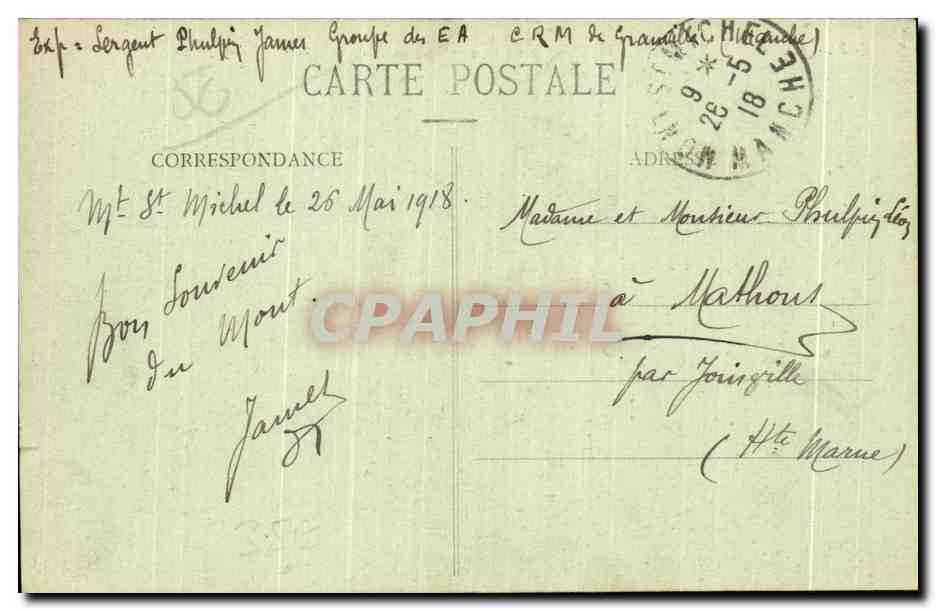 CPA Mont st michel Vue prise en aeroplane en 1913 — Verso
