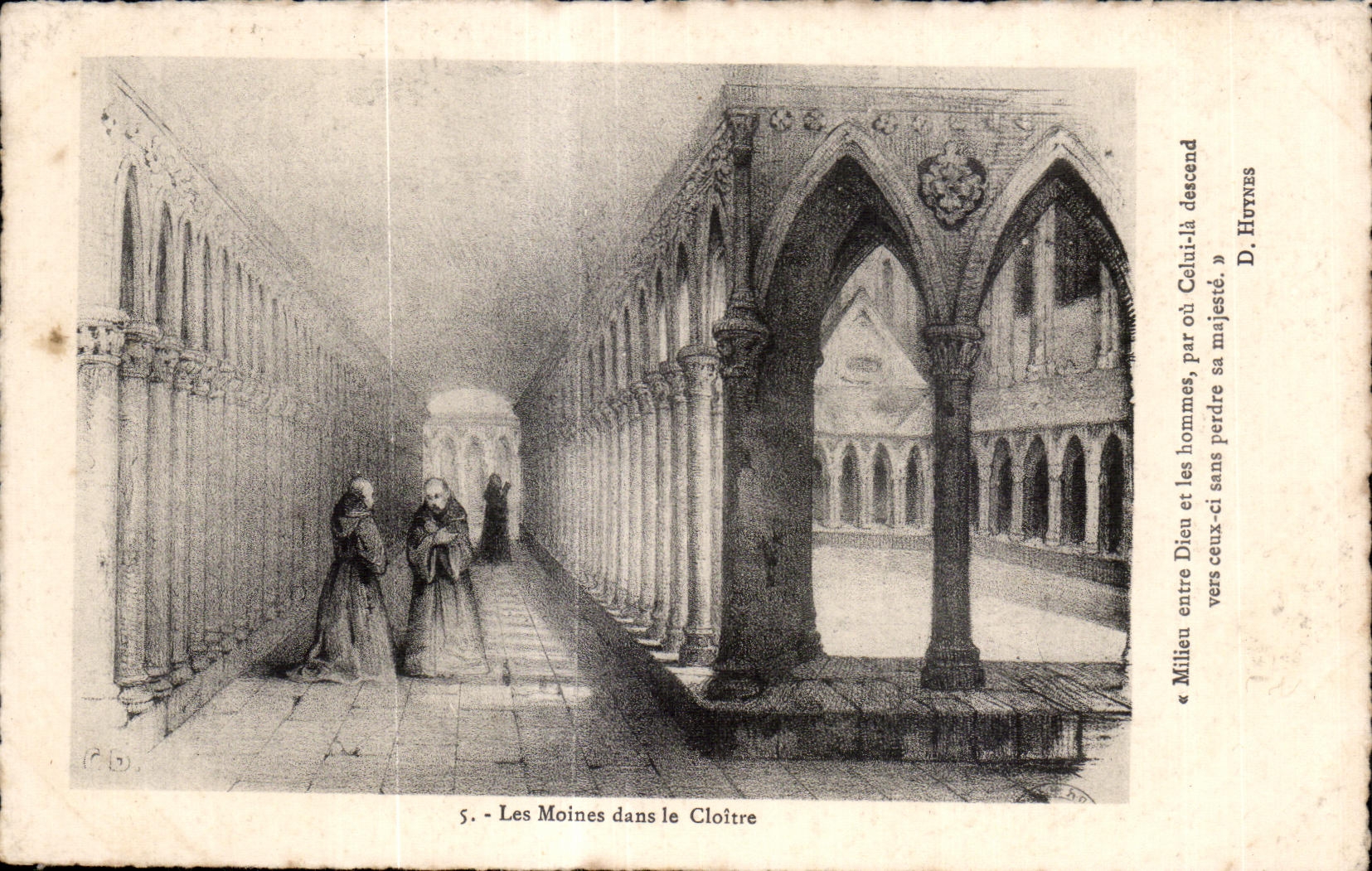 CPA Les moines dans le cloitre Mont saint Michel