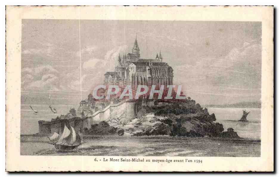 Le Mont Saint-Michel au moyen-âge avant l'an 1594 — gravure — Fr. Simon, Imprimeur-Éditeur, à Rennes