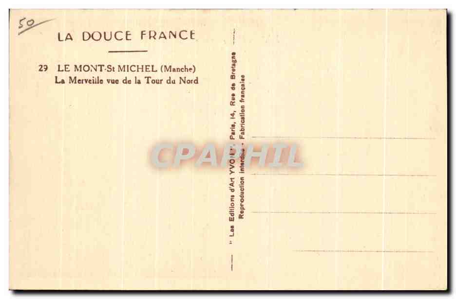 Le Mont-Saint-Michel — Vue de la Tour du Nord — Éditions d'Art YVO, Paris — Verso