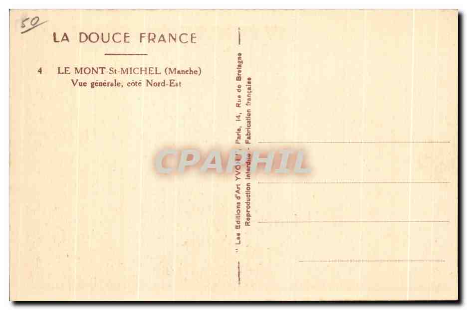 Le Mont-Saint-Michel — Vue générale, côté Nord-Est — Les Éditions d'Art Yvon, Paris — Verso