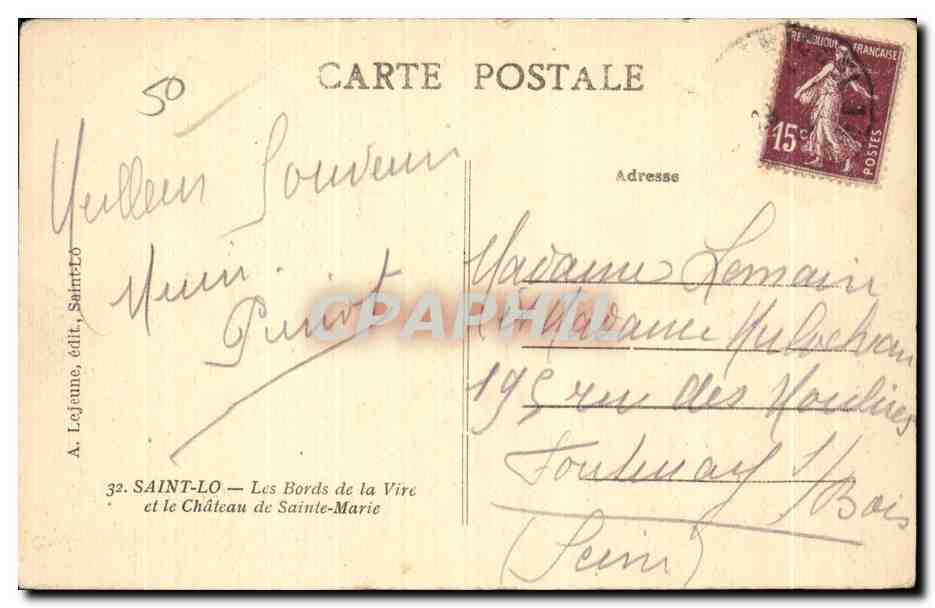 CPA Saint Lo Les Bords de la Vire et le Chateau de Sainte Marie — Rückseite