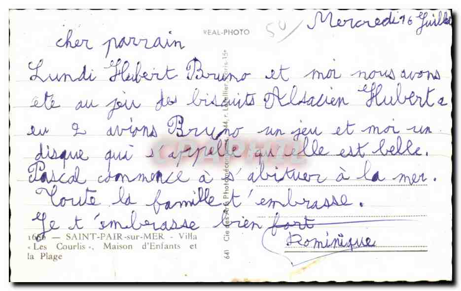CPA Saint pair sur mer villa les courlis maison d enfants et la plage — Rückseite