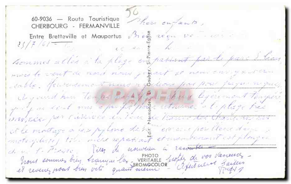 CPA Route Touristique Cherbourg Fermanville Entre Bretteville et Maupertus — Rückseite