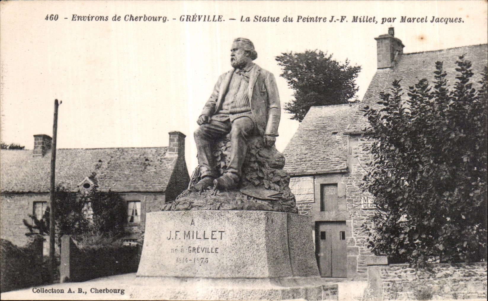 CPA Environs de cherbourg greville la statue du peintre j f millet par marcel jacques