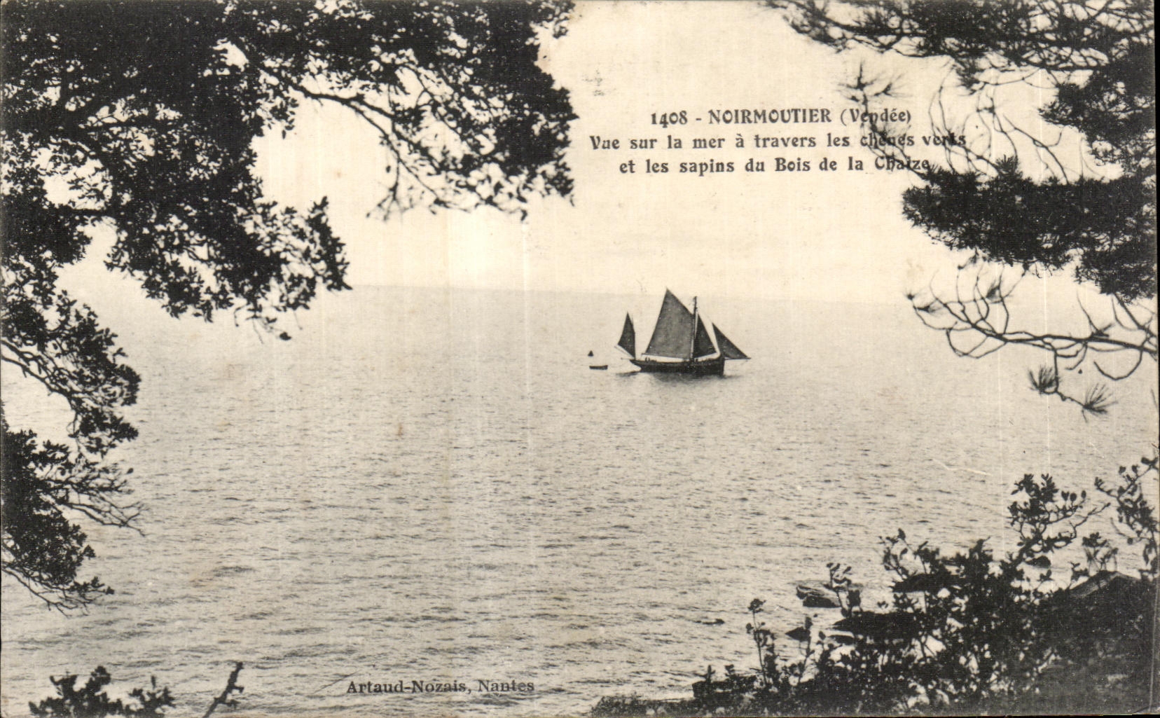 Noirmoutier (Vendée) — View of the sea through the green oaks and pines of the Bois de la Chatze — Artaud-Nozais, Nantes