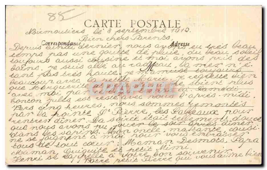 CPA Noirmoutier Bois de la Chaise L Anse Reuge — Back
