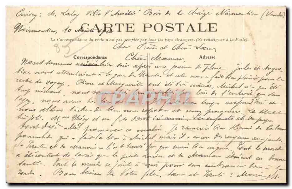 Noirmoutier (Vendée) - Bois de la Chaise - L'Allée des Soupirs — éditeur 1193 — Verso