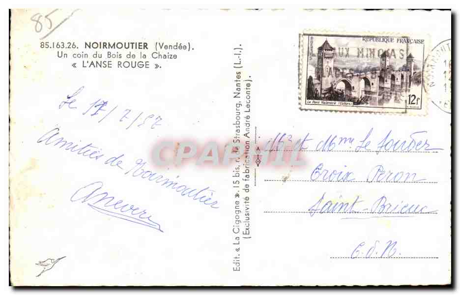 CPSM Noirmoutier Un coin du Bois de la Chaize L Anse Rouge — Verso