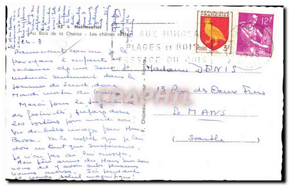 CPA Noirmoutier Au Bois de la Chaize Les Chenes Veite — Verso