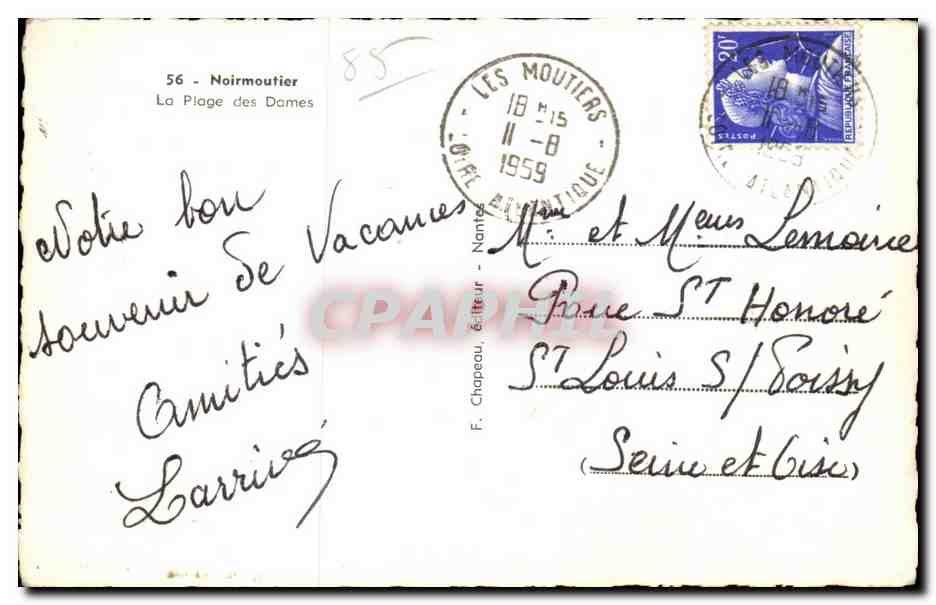 CPA Noirmoutier La Plage des Dames — Verso