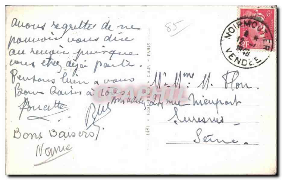 Île de Noirmoutier — L'Anse Rouge et la Tour Plantier — éditeur A.P. n°14 — Back