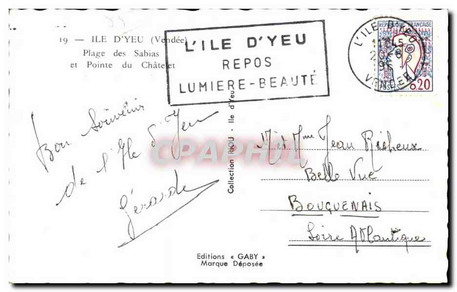 Ile d'Yeu — Plage des Sabias et Pointe du Château — Éditions GABY — Rückseite
