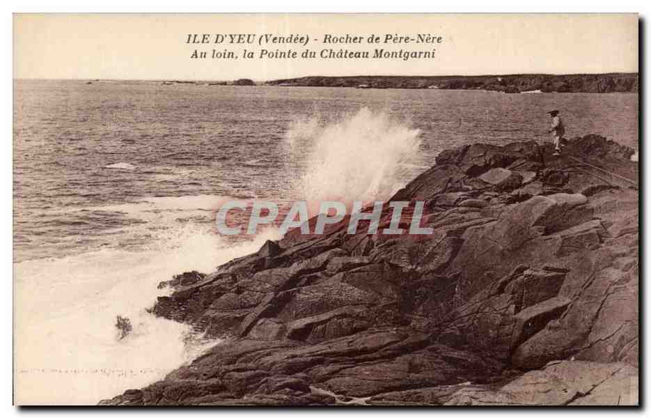 CPA Ile D Yeu Rocher de Pere Nere An loin la Pointe du Chateau Montgarni
