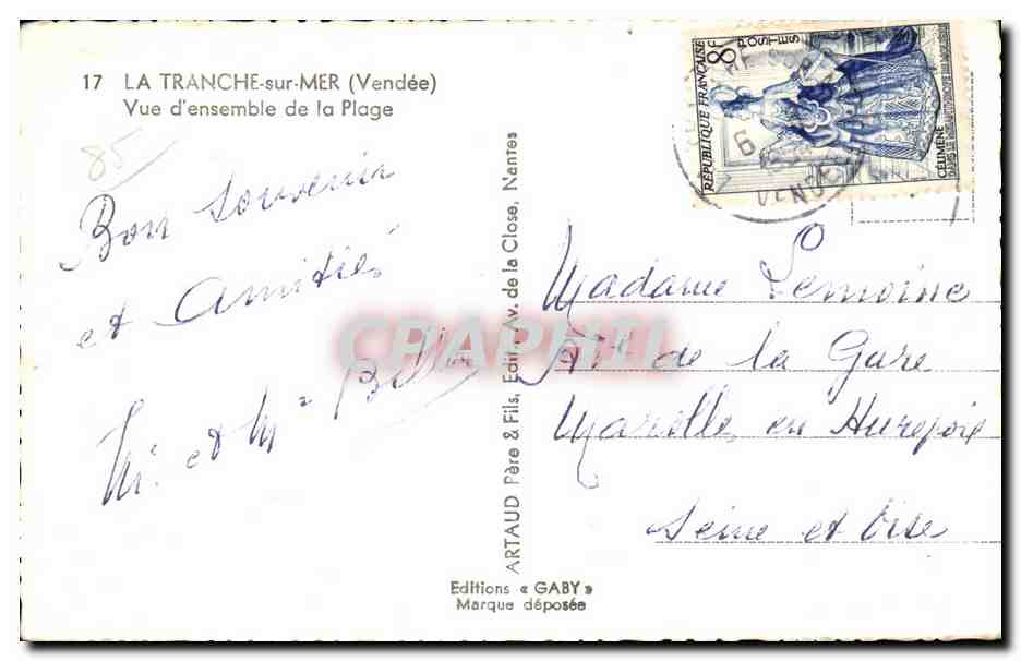 La Tranche-sur-Mer (Vendée) — Vue d'ensemble de la Plage — Éditions Gaby — Rückseite