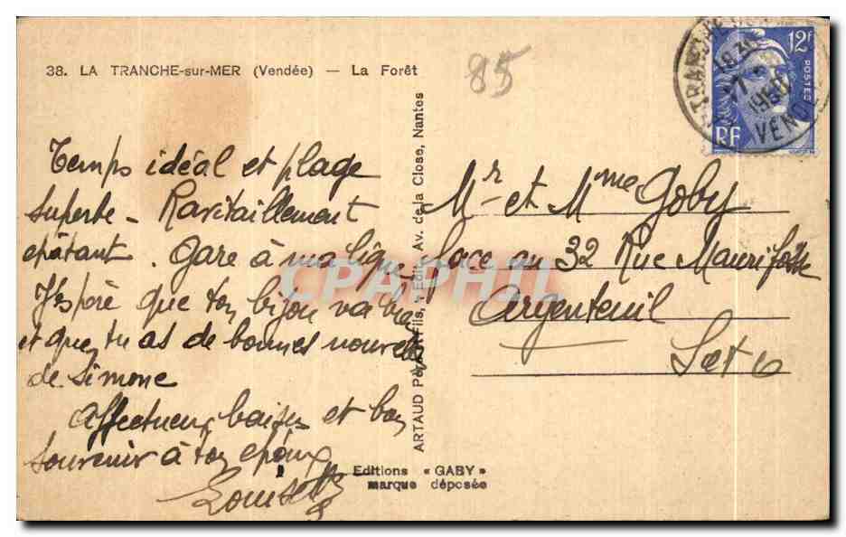 La Forêt — La Tranche-sur-Mer (Vendée) — Éditions Gaby — Verso