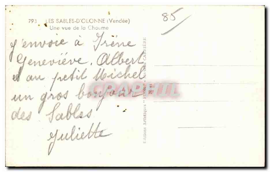 Les Sables-d'Olonne (Vendée) — Ansicht der Chaume — Editions Artistiques 'Plongeau' — Rückseite