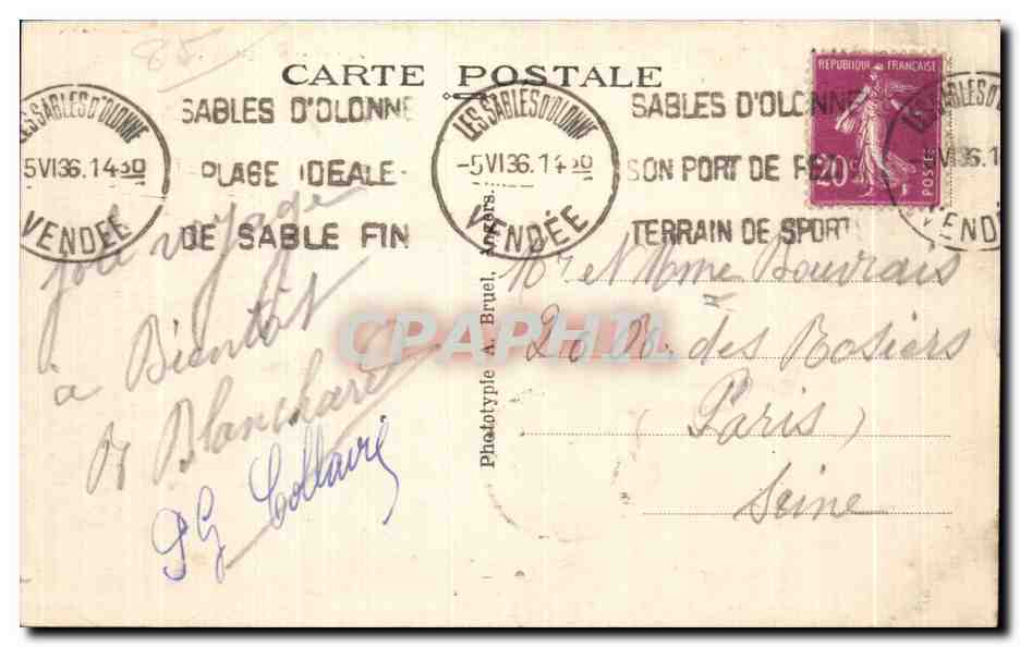 CPA Les Sables d Olonne Vendee Vue generale de la Plage — Verso