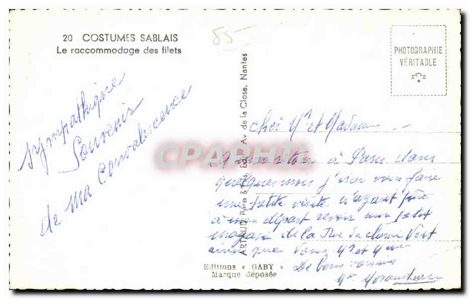 Trois danseuses en costumes sablais — Éditions Gaby, Nantes — n° 20 — Verso