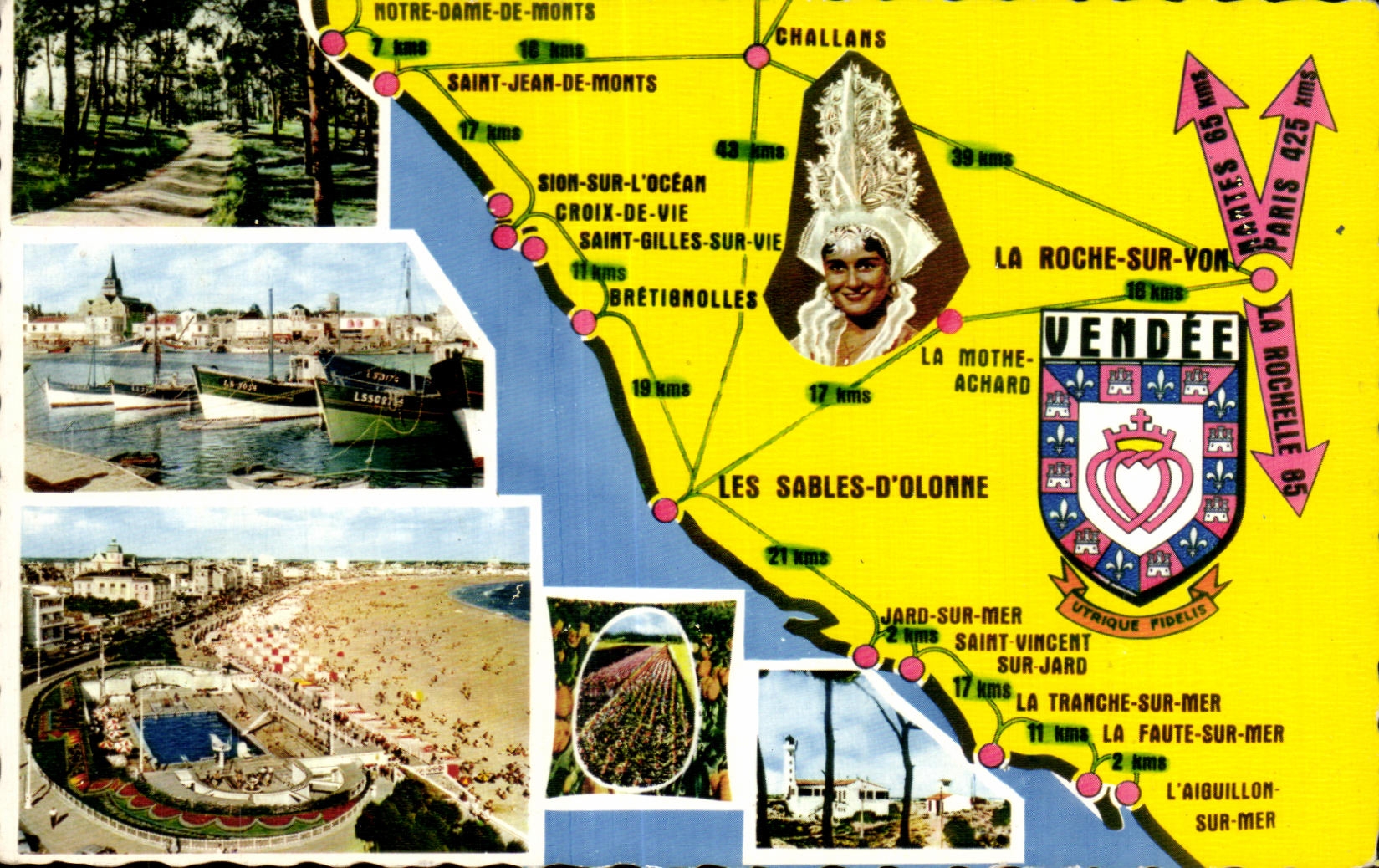 Carte postale touristique — La côte vendéenne — Éditions P. Marlin, Les Sables-d'Olonne
