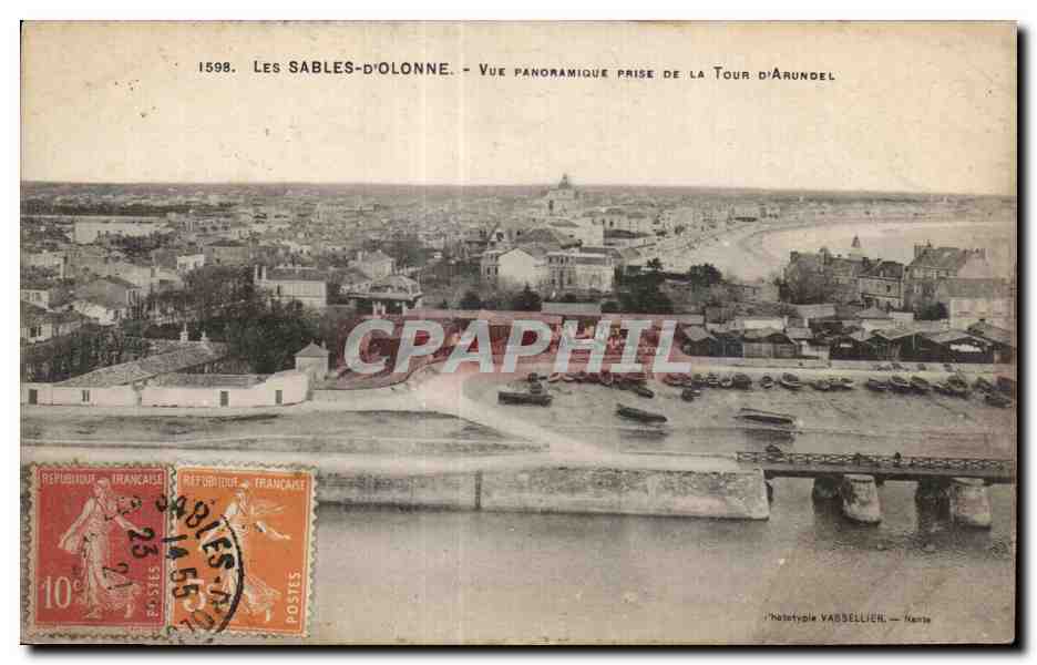 Les Sables-d'Olonne — Vue panoramique prise de la Tour d'Arundel — phototypie Vabellier, Nantes