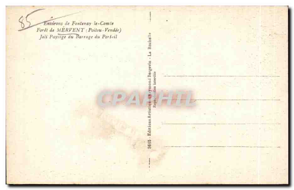 Forêt de MERVENT — Barrage du Portail — Éditions Artisian & Ymond Bergévin — Verso