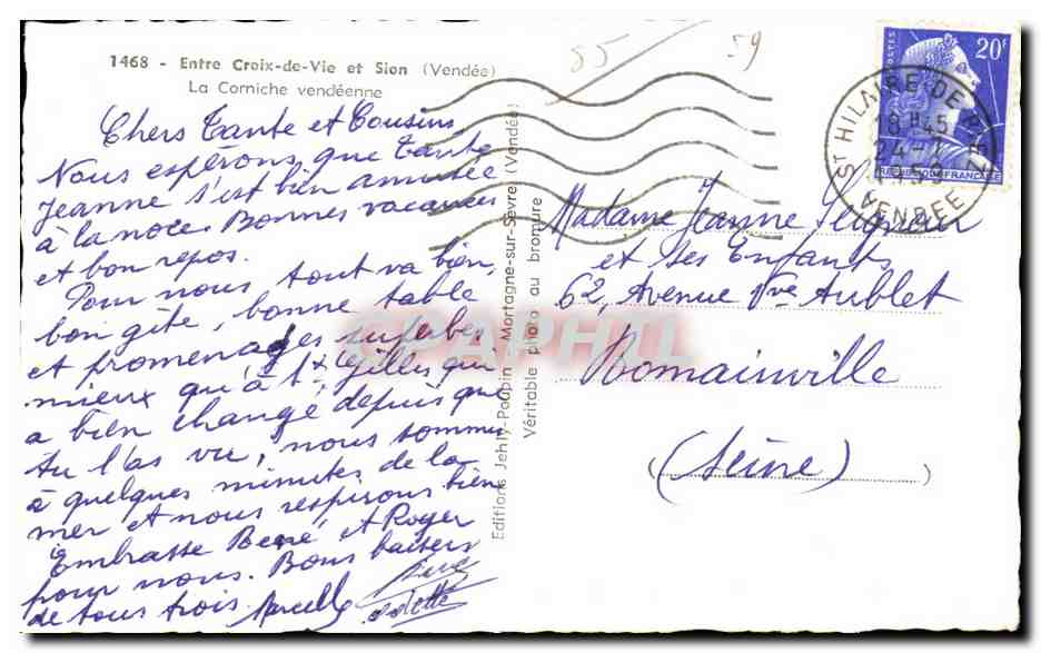 CPA Entre Croix de Vie et Sion (Vendee) La Corniche vendeenne — Verso