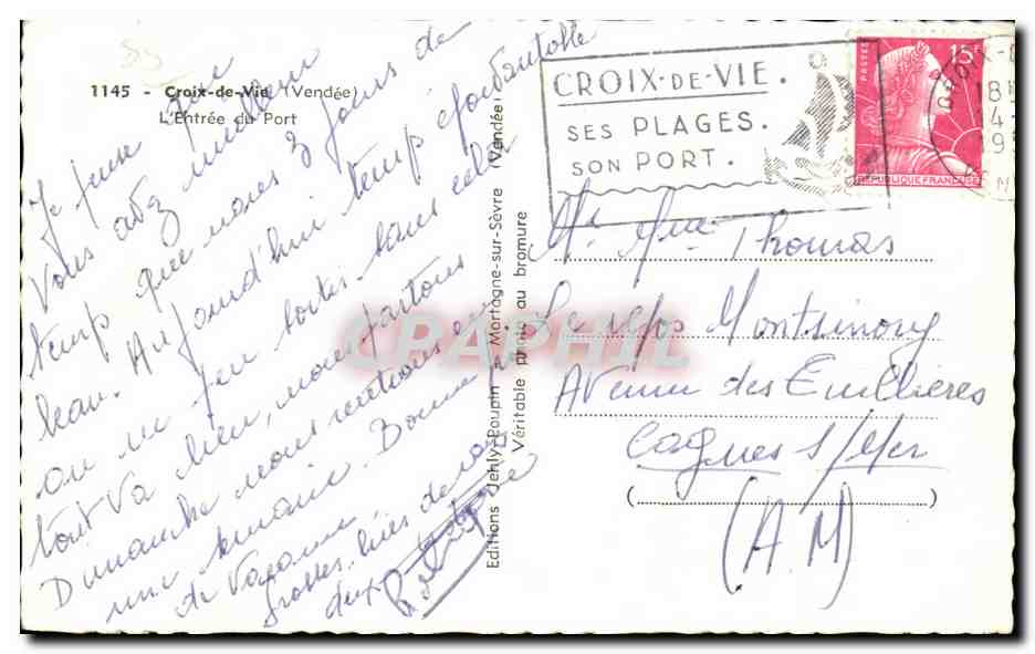Croix-de-Vie — Entrée du Port — Éditions JELY n°1145 — Reverso